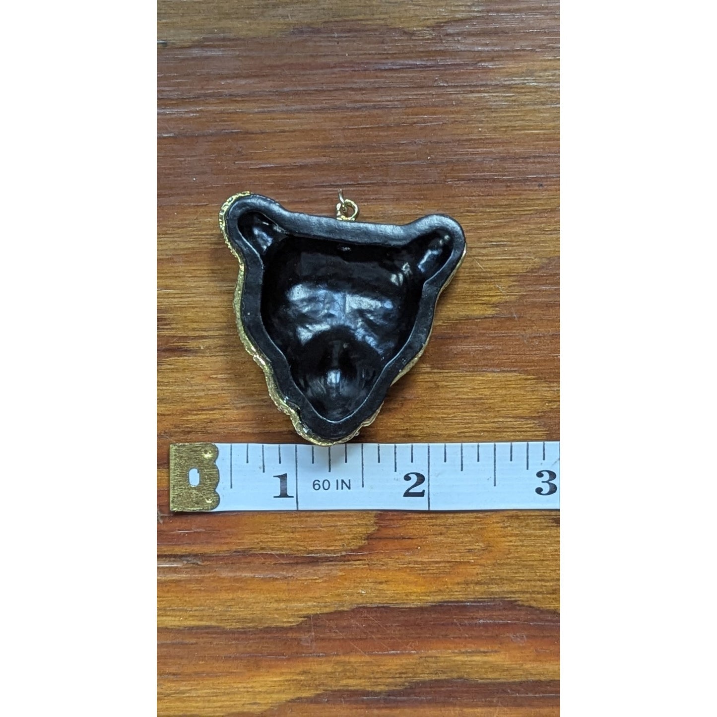 Leopard Tiger Cat Head Pendant Chunky Silver Tone Rhinestones w Black Enamel