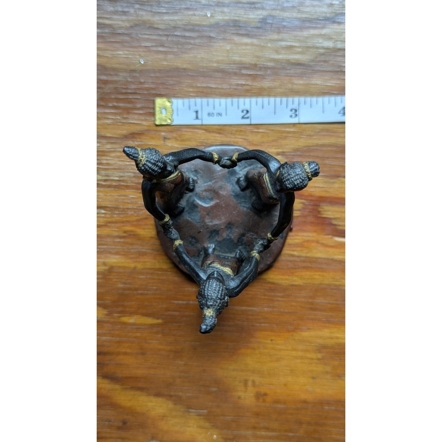 Vintage African Tribal Figurine Three Women Holding Hands Bronze Finish 4in