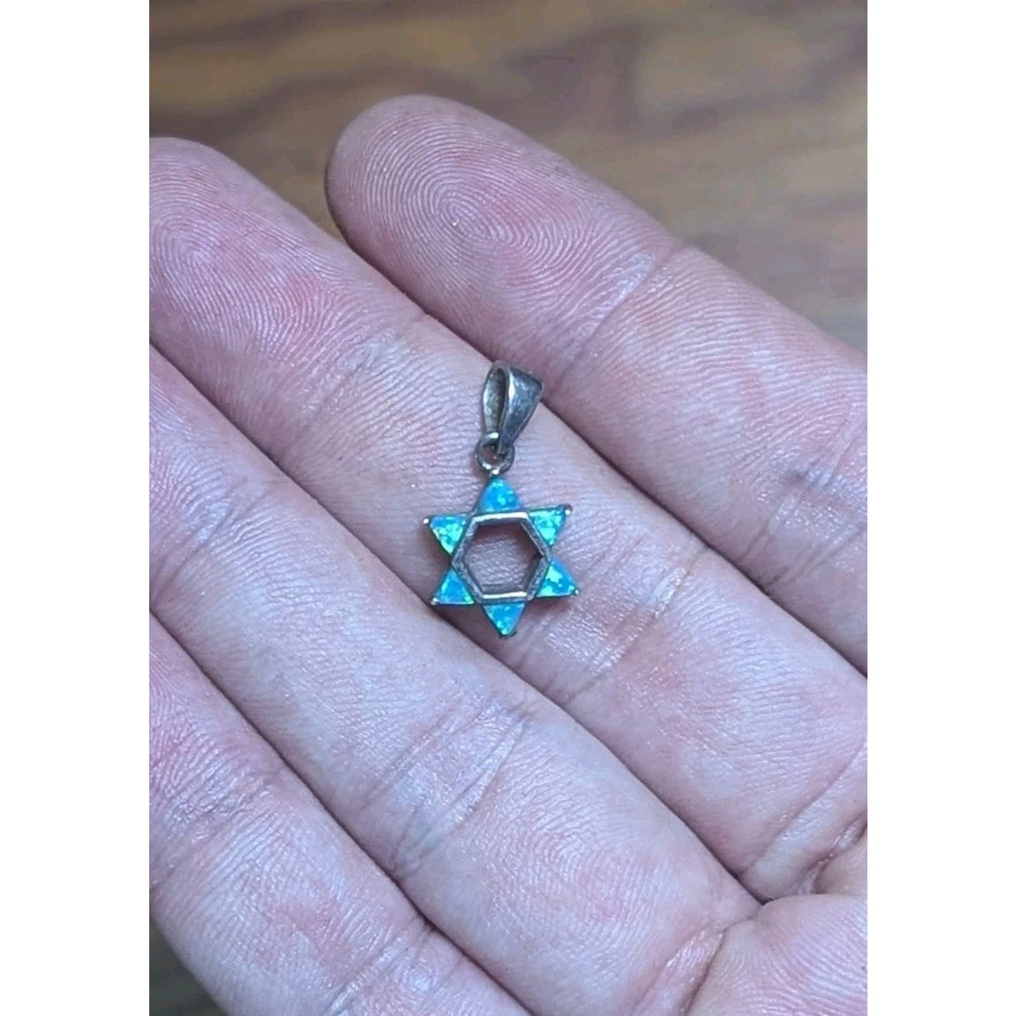 Sterling Silver 925 Blue Green Opal Star of David Pendant Charm