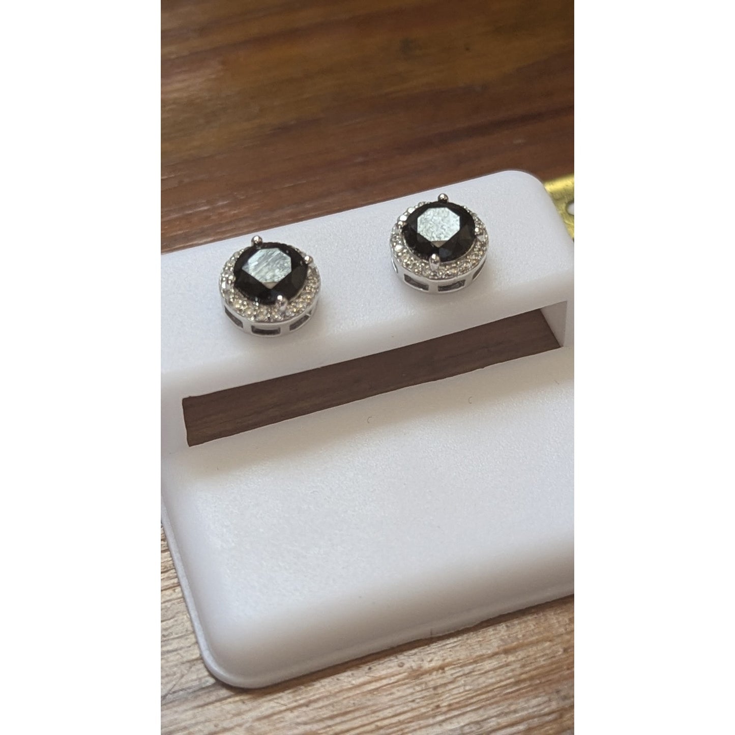 Sterling Silver Black Onyx Round Halo Stud Earrings 925 Pave CZ Accent 13mm