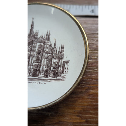 Vintage Milano Duomo Cathedral Mini Plate Societa Ceramica Italiana Gold Rim