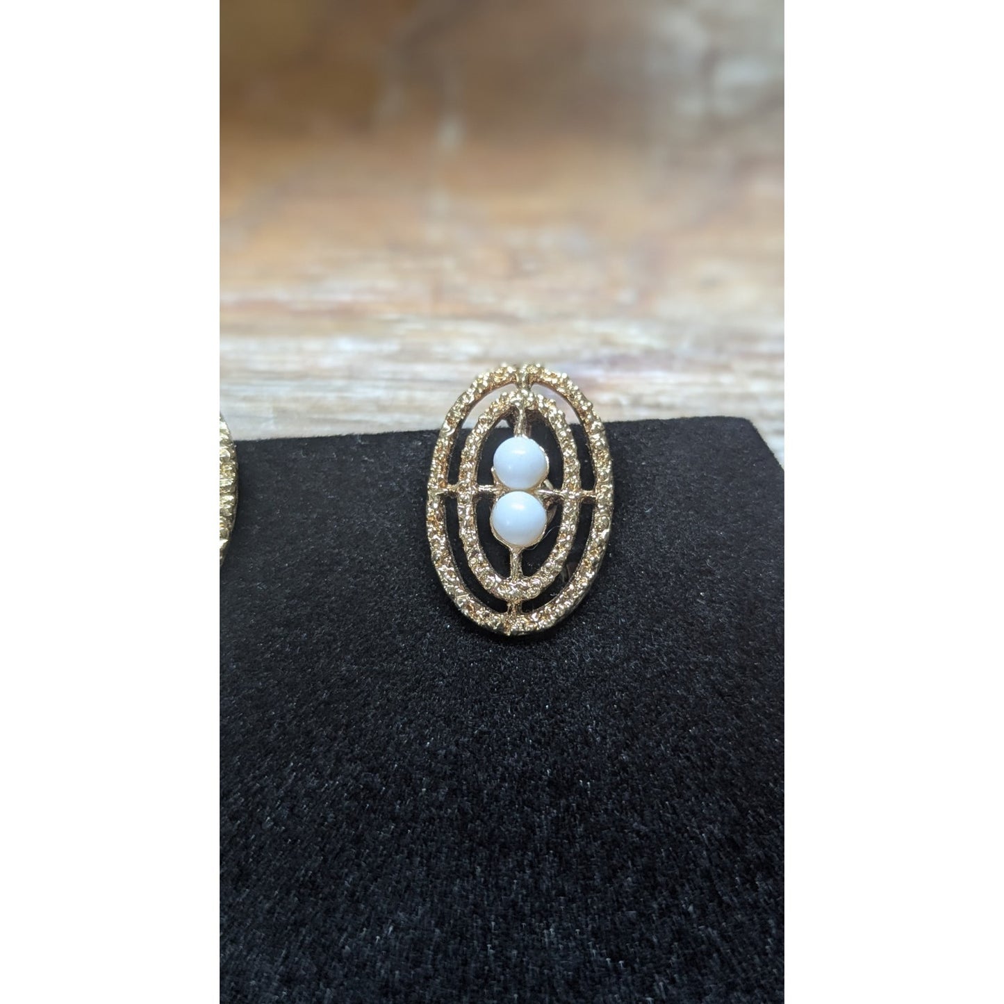 Vintage Coventry Gold Tone Clip On Earrings Oval Openwork Moonglow Beads