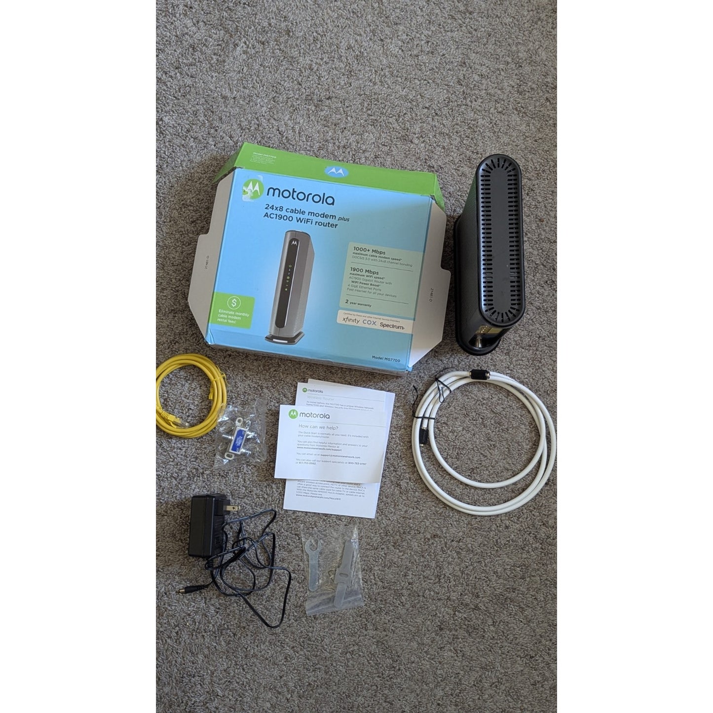 Motorola MG7700 24x8 Cable Modem + AC1900 WiFi Router — Complete Bundle, Used