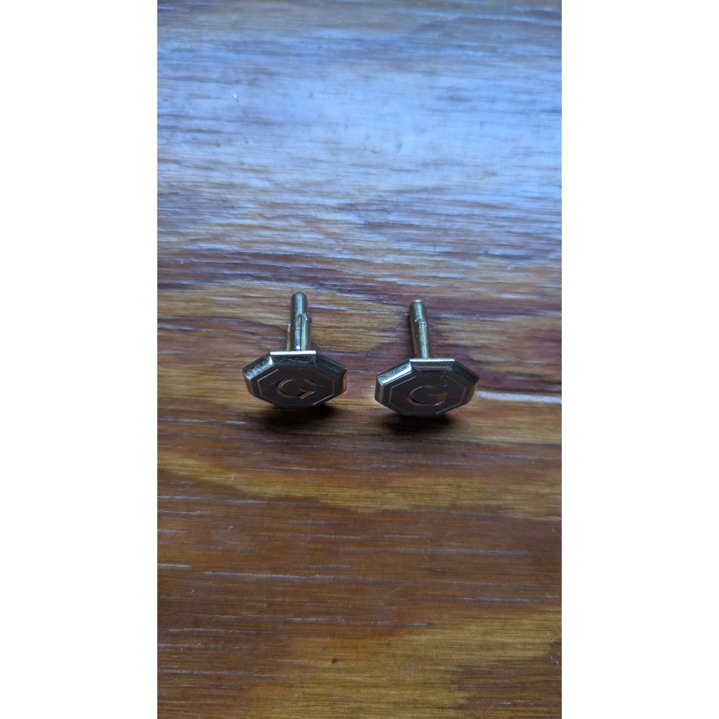Vintage Monogram G Initial Cufflinks Gold Tone Octagon Shape Mens Formal