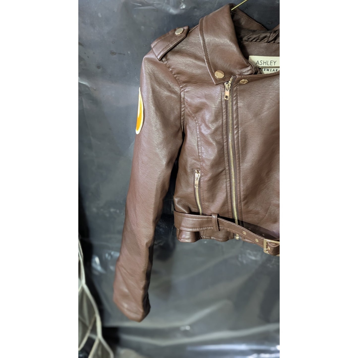 ASHLEY by 26 Intl Women's Size Medium Brown Faux Leather Moto Jacket Star Wars
