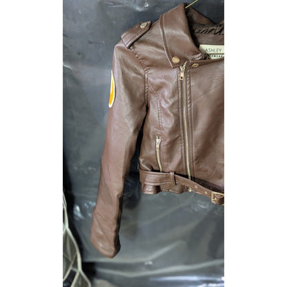 ASHLEY by 26 Intl Women's Size Medium Brown Faux Leather Moto Jacket Star Wars
