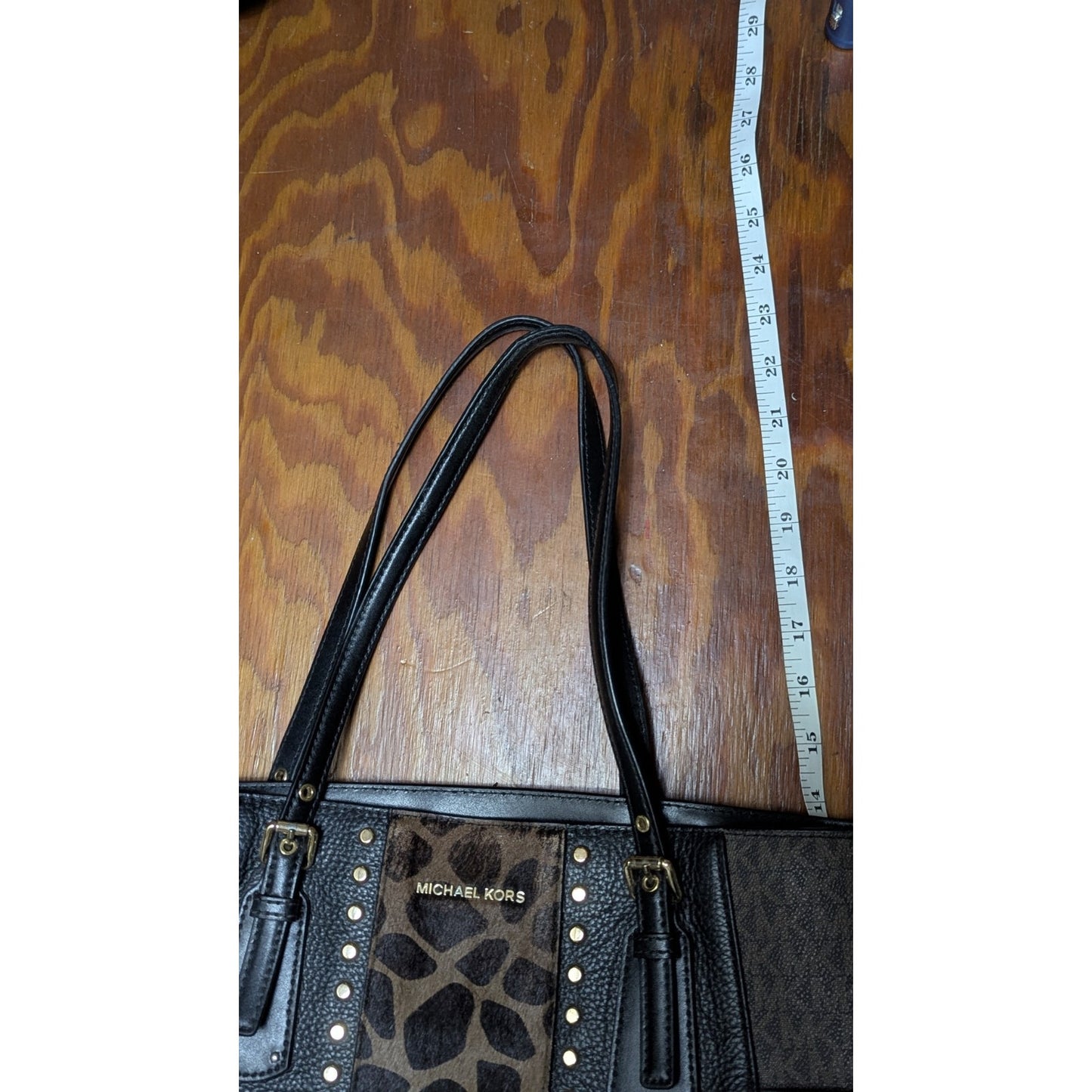 Michael Kors Uptown Astor Studded Tote Giraffe Calf Hair Black Michael Kors