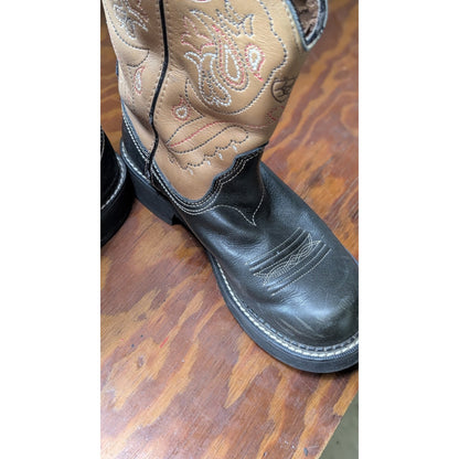 Ariat Womens 7.5 B Leather Western Cowboy Boots Black Tan Style 16745
