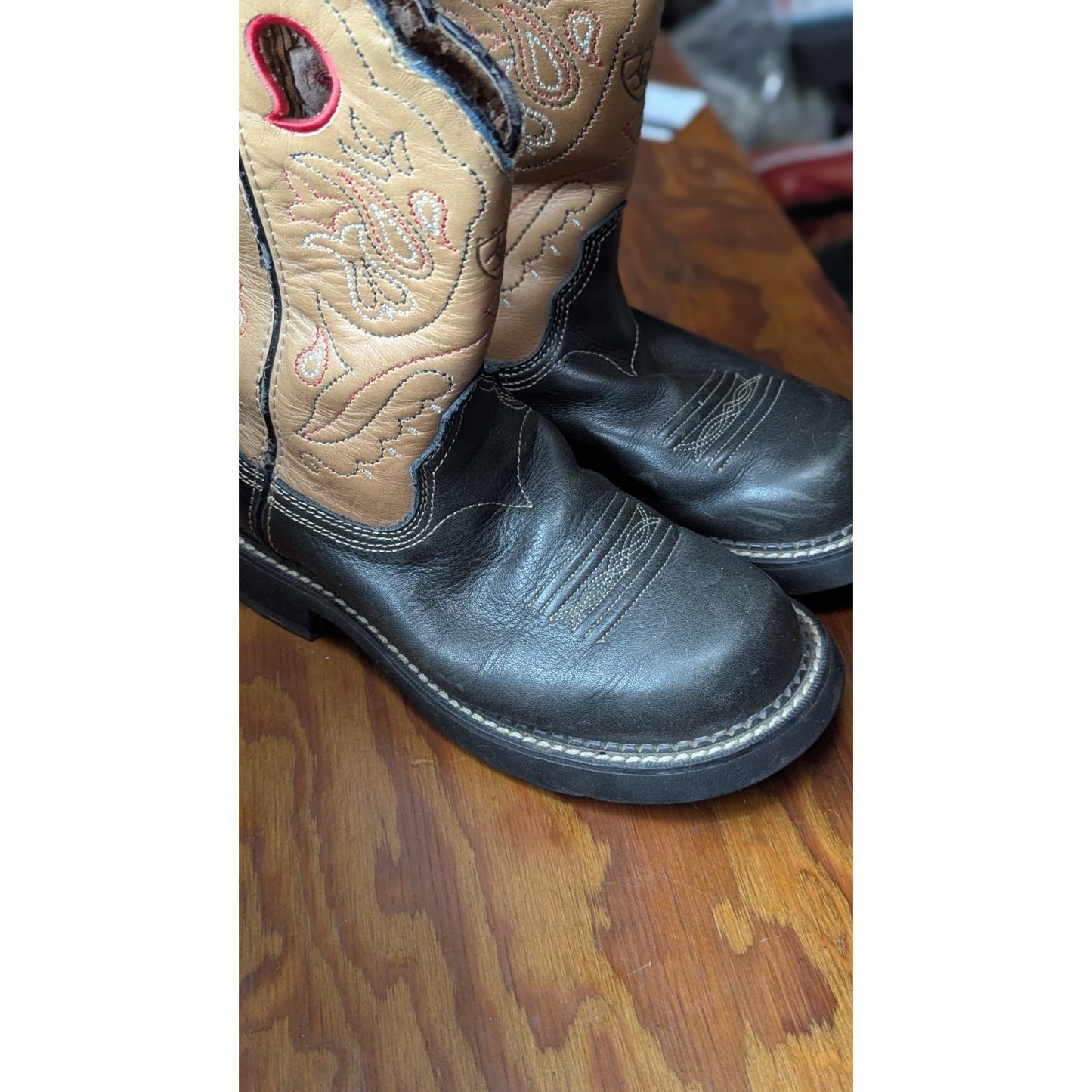 Ariat Womens 7.5 B Leather Western Cowboy Boots Black Tan Style 16745