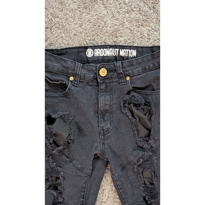 Argonaut Nation Men's Black Distressed Skinny Jeans Ripped Moto Style 30x32