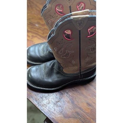 Ariat Womens 7.5 B Leather Western Cowboy Boots Black Tan Style 16745