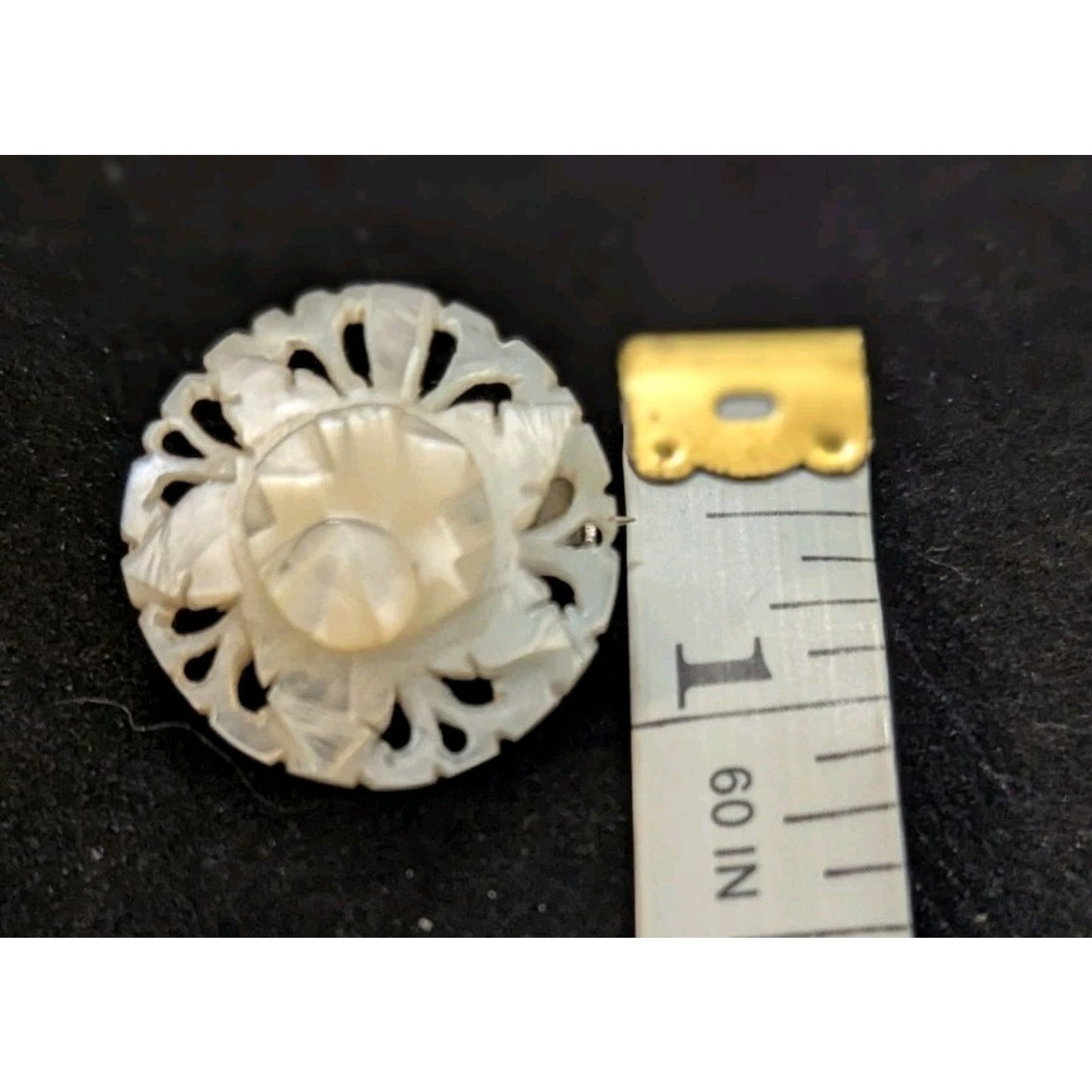 Vintage Mother of Pearl Pierced Reticulated Round Brooch Pin Marked Hallmark