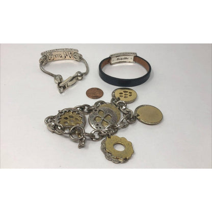 Lot of 3 Brighton Bracelets - Silver Plated & Leather - Mom & Smiling Is Free