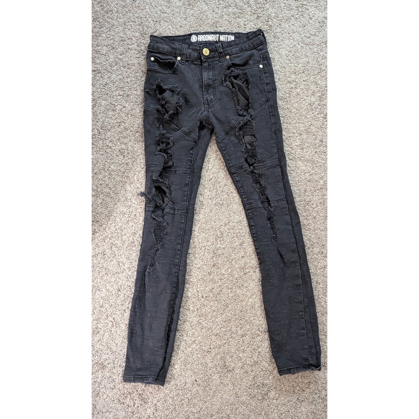 Argonaut Nation Men's Black Distressed Skinny Jeans Ripped Moto Style 30x32