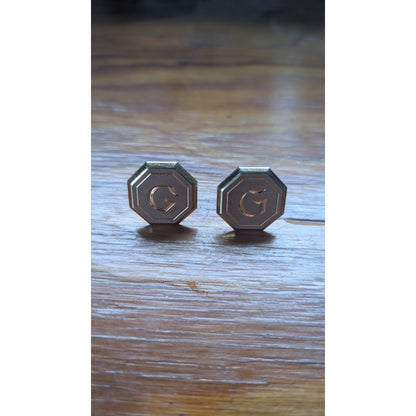 Vintage Monogram G Initial Cufflinks Gold Tone Octagon Shape Mens Formal