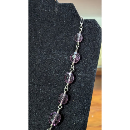 925 Sterling Silver Purple Faceted Crystal Link Station Necklace