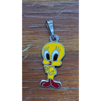 Vintage Tweety Bird Pendant Sterling Silver 925 Enamel Charm