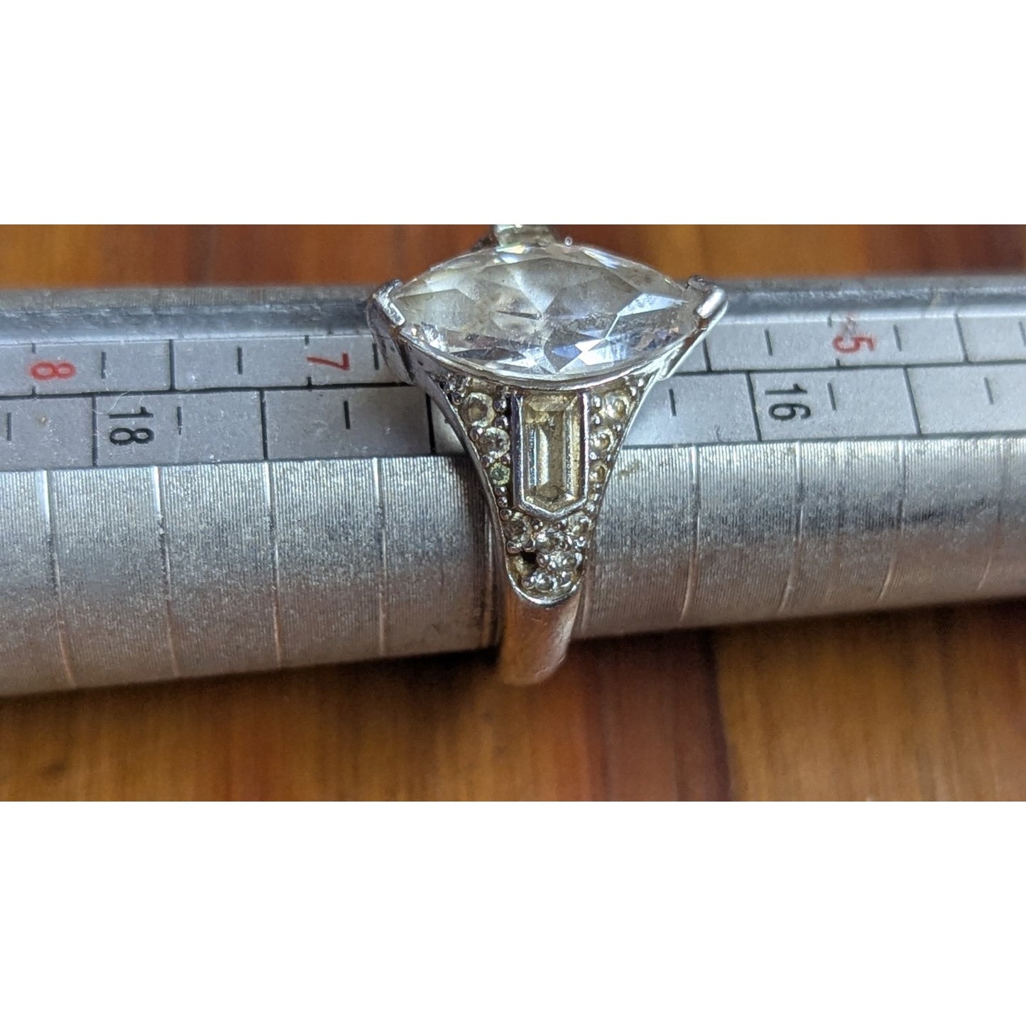 Suzy Levian Marquise Cut CZ Ring Sterling Silver Baguette Accents Size 7
