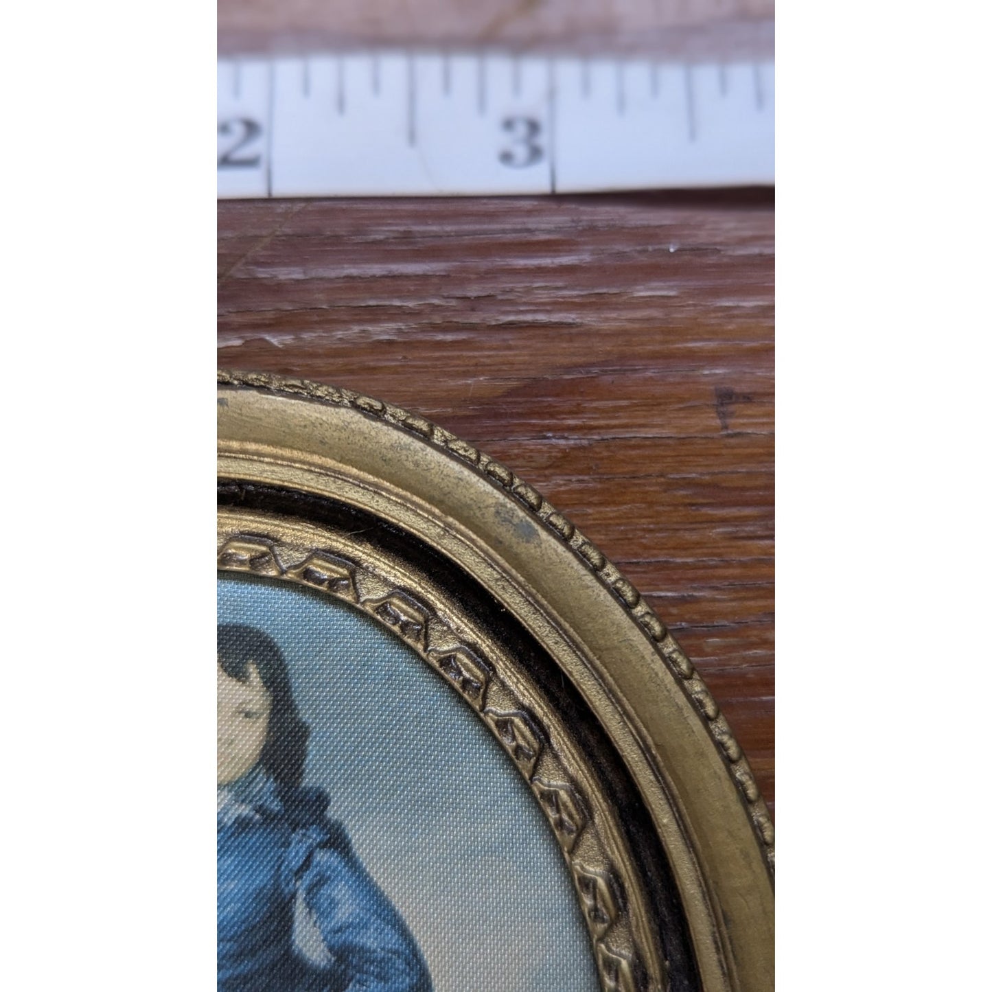 Vintage Blue Boy Gainsborough Oval Brass Frame Miniature Wall Art 1194