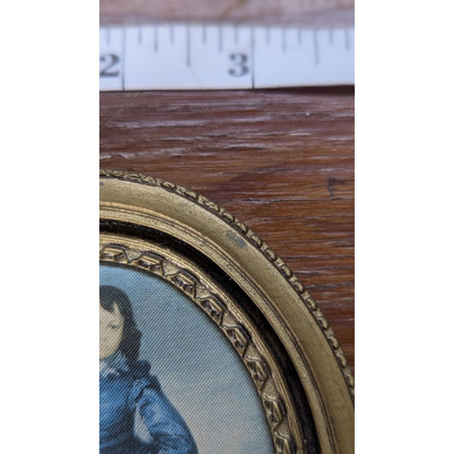Vintage Blue Boy Gainsborough Oval Brass Frame Miniature Wall Art 1194