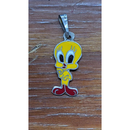 Vintage Tweety Bird Pendant Sterling Silver 925 Enamel Charm