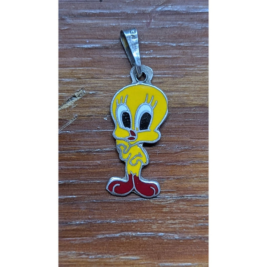 Vintage Tweety Bird Pendant Sterling Silver 925 Enamel Charm