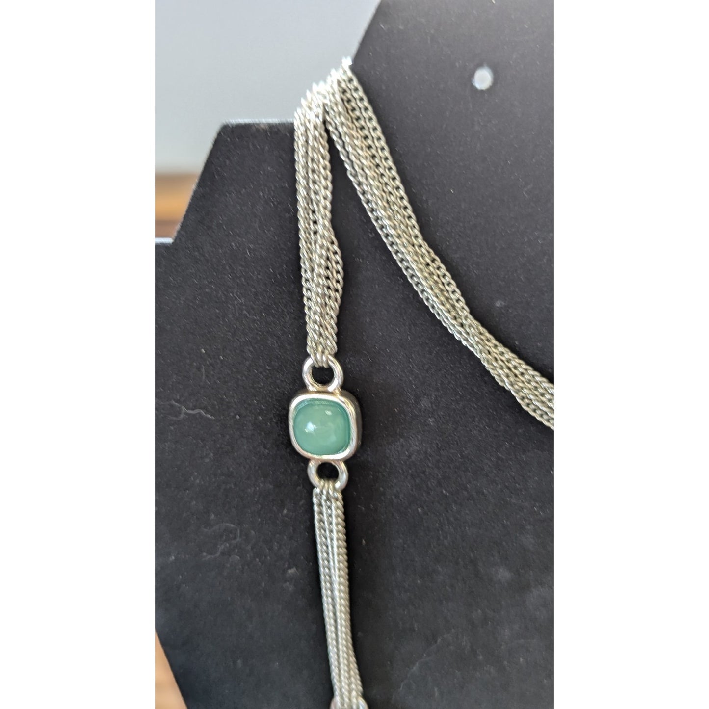 White House Black Market WHBM Multi Strand Green Cabochon Station Necklace 40 In