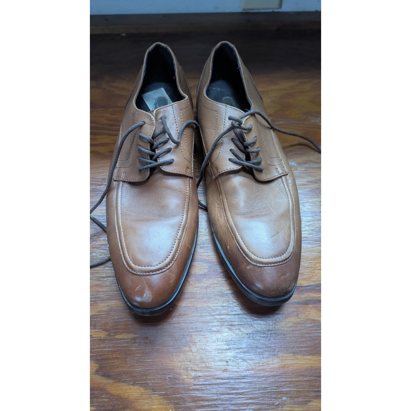 Alfani Platinum Alf Lewis Men's Tan Leather Apron Toe Derby Dress Shoes Size 10M
