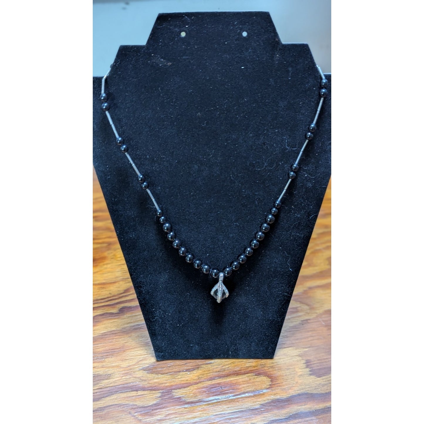 925 Sterling Silver Dragon Claw Orb Black Beaded Gothic Necklace