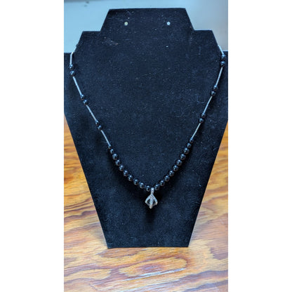 925 Sterling Silver Dragon Claw Orb Black Beaded Gothic Necklace