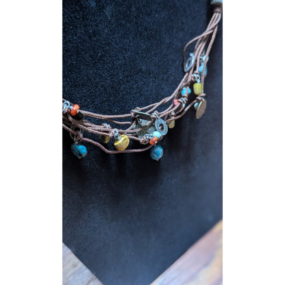 Silpada Sterling Silver Howlite Coral Bronzite Multi Charm Necklace N1994