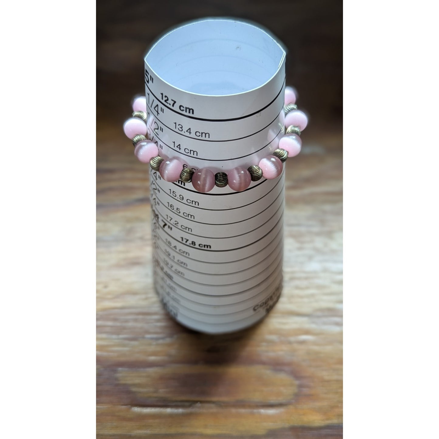 Vintage Sterling Silver 925 Pink Cat's Eye Fiber Optic Bead Bracelet 6" Petite