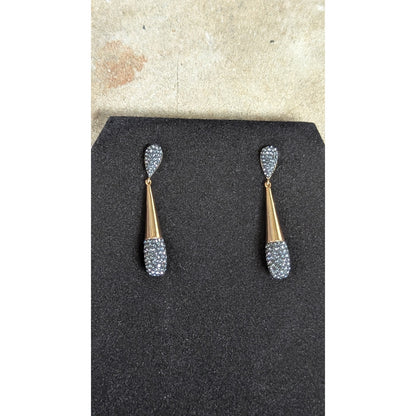 Vintage Swarovski Gold Tone Pave Crystal Long Drop Earrings Statement Dangle