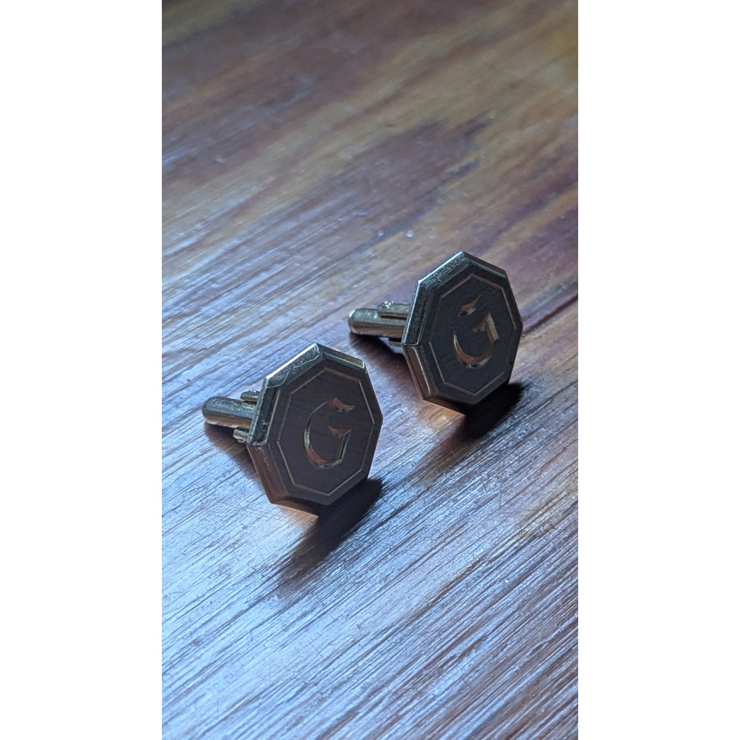 Vintage Monogram G Initial Cufflinks Gold Tone Octagon Shape Mens Formal