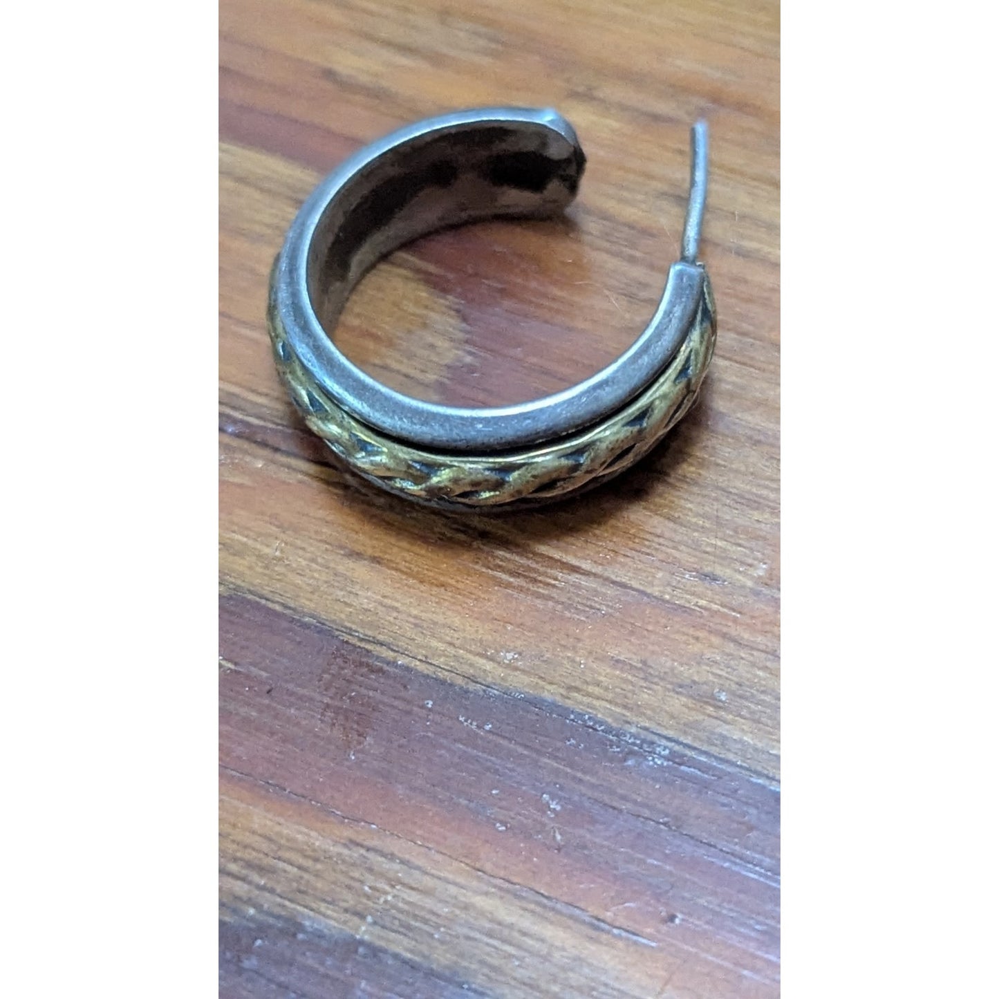 Vintage Single Sterling 925 Mexico Hoop Earring 10k Gold Trim 6g