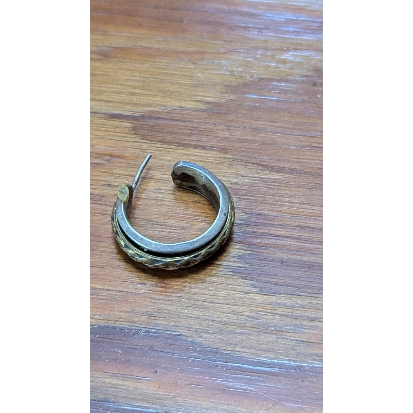 Vintage Single Sterling 925 Mexico Hoop Earring 10k Gold Trim 6g