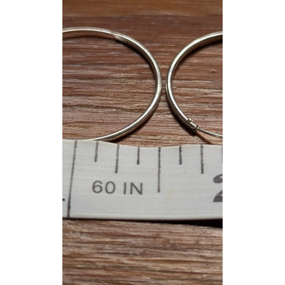 925 Sterling Silver Thin Plain Round Hoop Earrings 1.5 Inch Wire Post Pierced