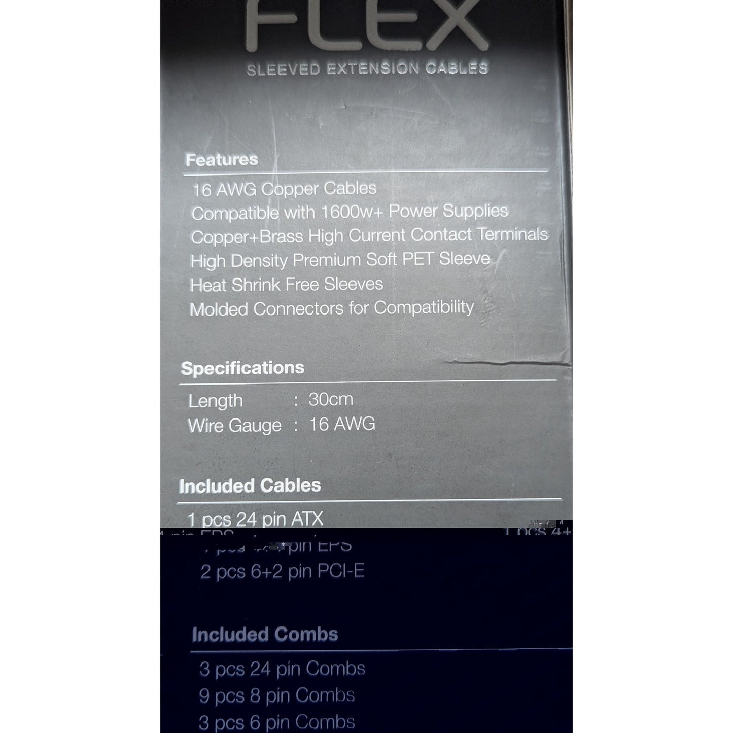 Tecware FLEX Sleeved PSU Extension Cable Kit White 24 Pin 4+4 EPS 6+2 PCIe New