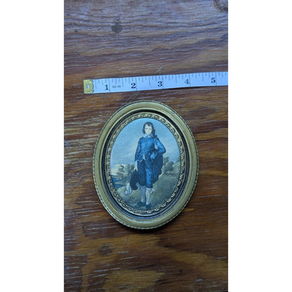 Vintage Blue Boy Gainsborough Oval Brass Frame Miniature Wall Art 1194