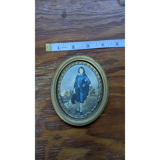 Vintage Blue Boy Gainsborough Oval Brass Frame Miniature Wall Art 1194