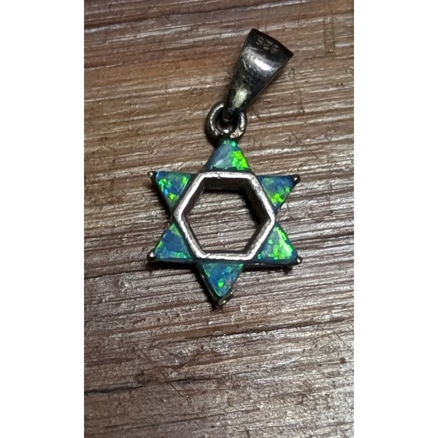 Sterling Silver 925 Blue Green Opal Star of David Pendant Charm