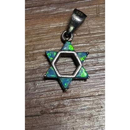 Sterling Silver 925 Blue Green Opal Star of David Pendant Charm