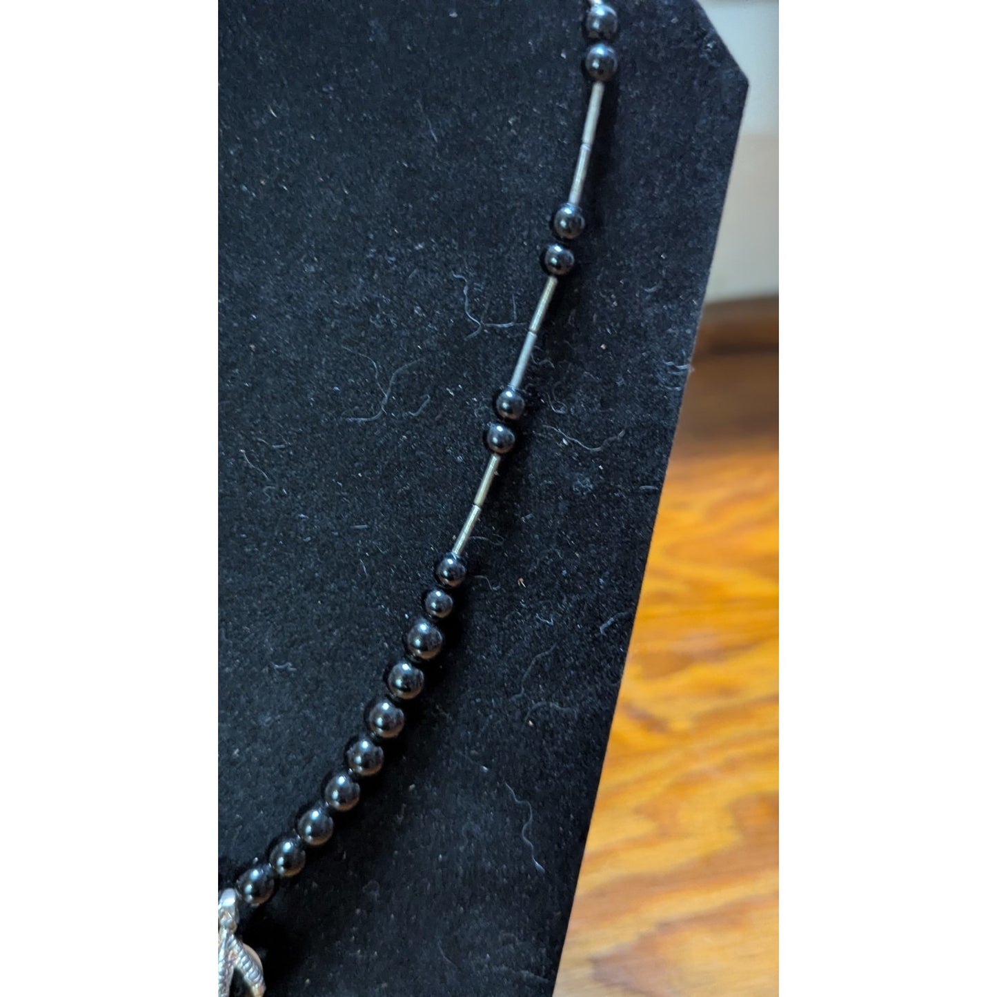 925 Sterling Silver Dragon Claw Orb Black Beaded Gothic Necklace