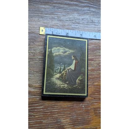 Vintage Wood Plaque Jesus Praying in Garden of Gethsemane Religious Wall Art