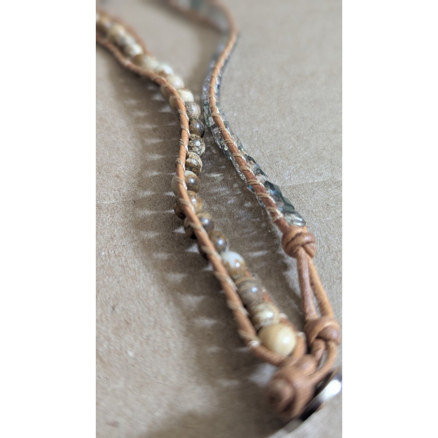 Lot of 3 Victoria Emerson 22-23" Boho Leather Wrap Necklaces - Jasper & Crystal