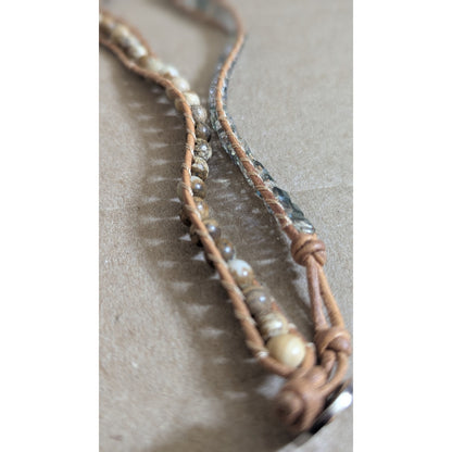 Lot of 3 Victoria Emerson 22-23" Boho Leather Wrap Necklaces - Jasper & Crystal