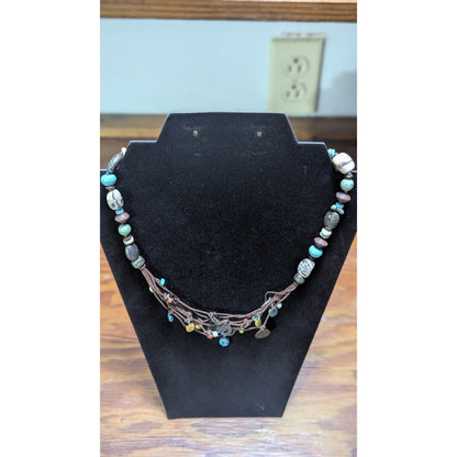 Silpada Sterling Silver Howlite Coral Bronzite Multi Charm Necklace N1994