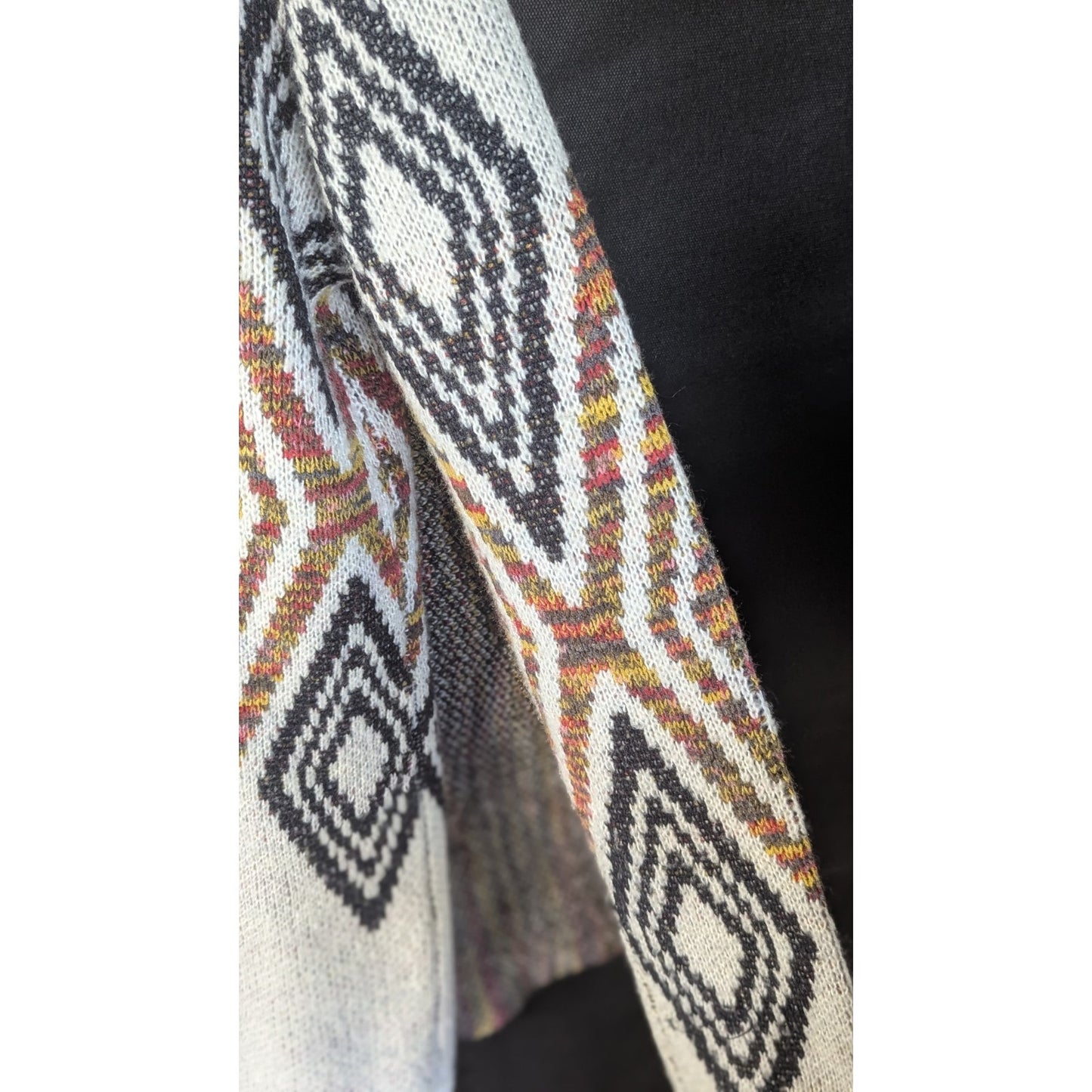 Woven Heart Womens M Open Front Cardigan Aztec Diamond Knit Sweater Ivory Multi