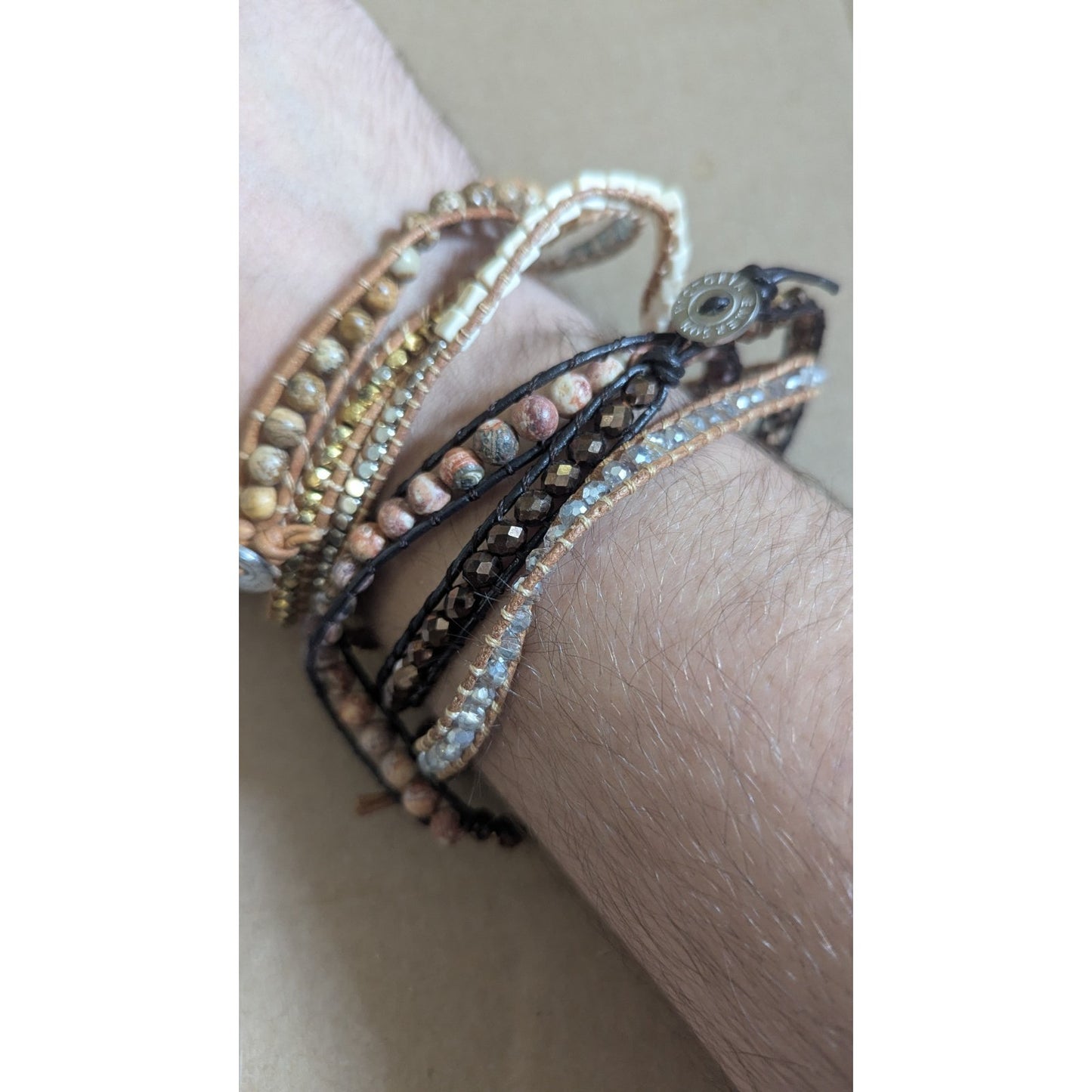 Lot of 3 Victoria Emerson 22-23" Boho Leather Wrap Necklaces - Jasper & Crystal