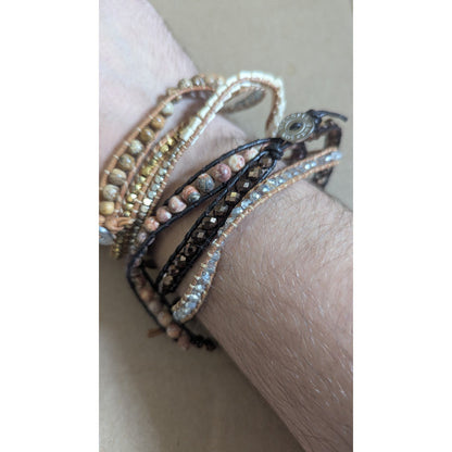 Lot of 3 Victoria Emerson 22-23" Boho Leather Wrap Necklaces - Jasper & Crystal